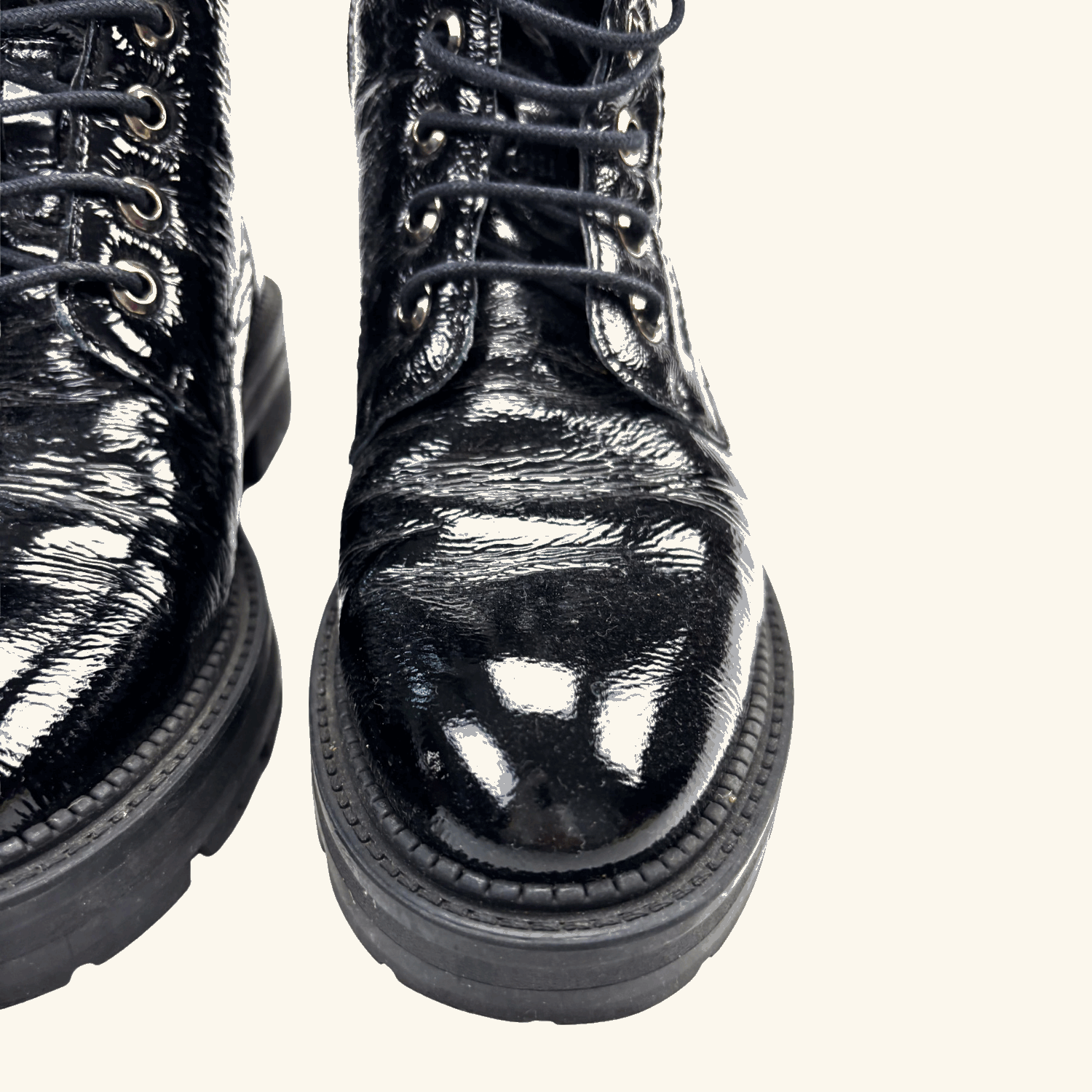 Dune London Black Patent Leather Lace Up Boots - Size 5 Dune London