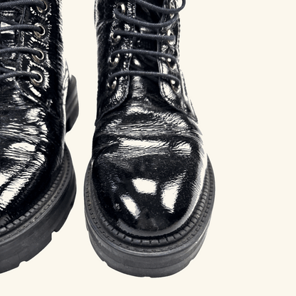 Dune London Black Patent Leather Lace Up Boots - Size 5 Dune London