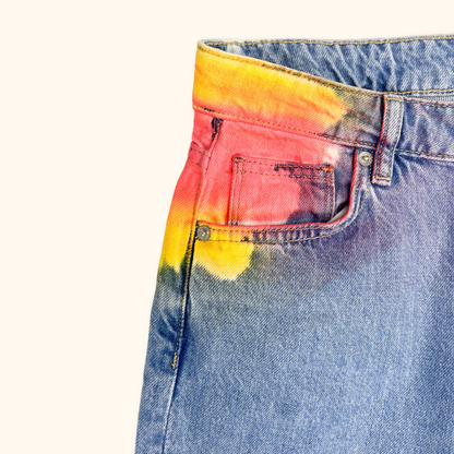 Only High Waist Tie Dye Blue Straight Leg Jeans - Size Small ONLY