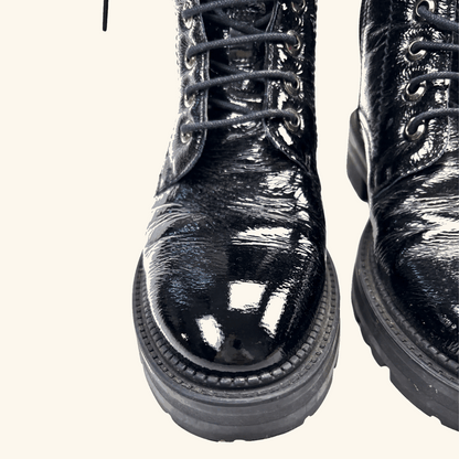 Dune London Black Patent Leather Lace Up Boots - Size 5 Dune London
