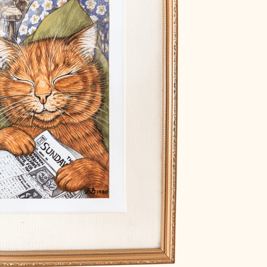 Zoe Stokes Cat Reading Print 1989 Framed Zoe Stokes