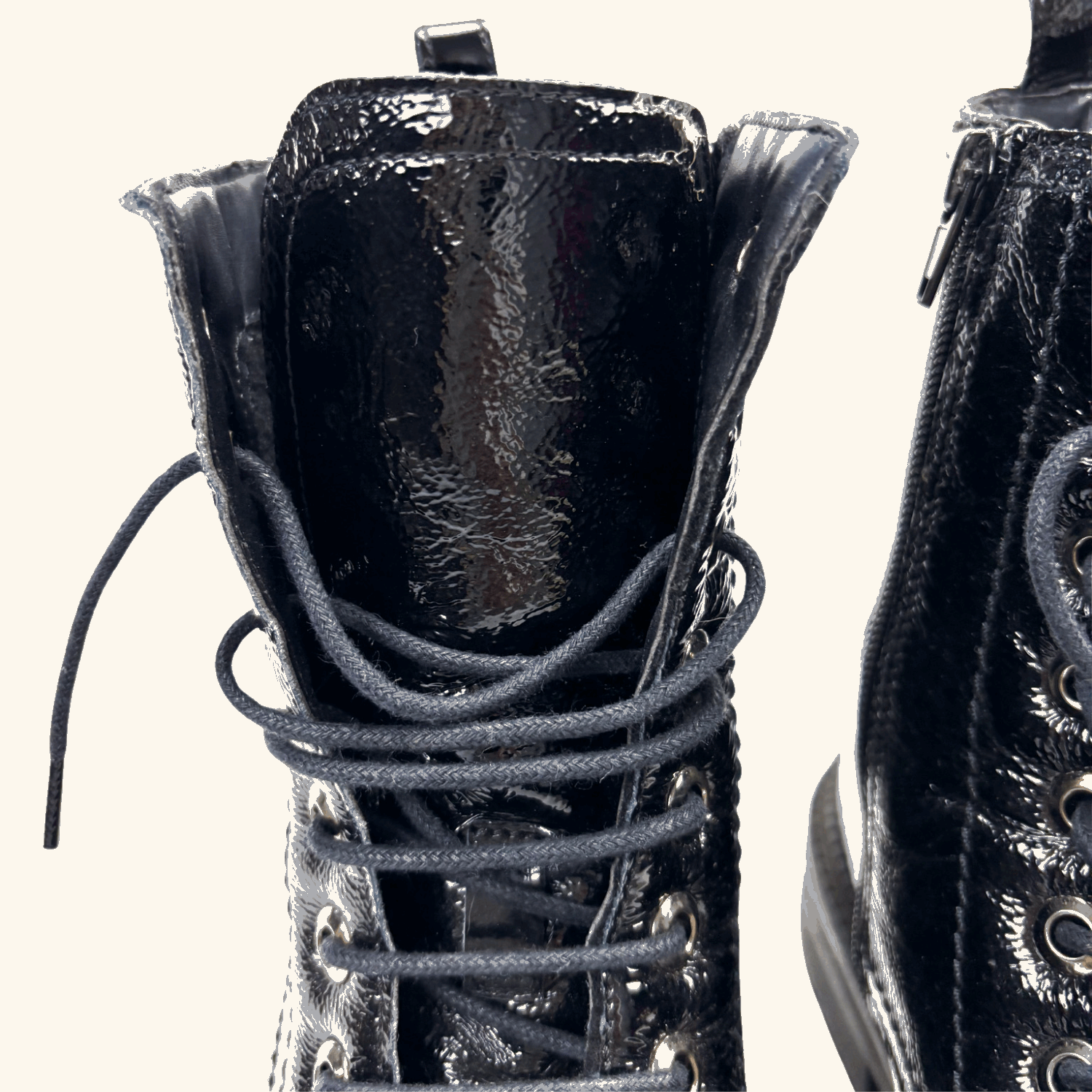 Dune London Black Patent Leather Lace Up Boots - Size 5 Dune London