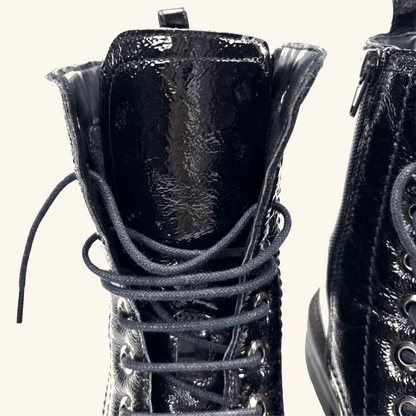 Dune London Black Patent Leather Lace Up Boots - Size 5 Dune London