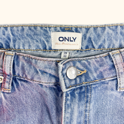 Only High Waist Tie Dye Blue Straight Leg Jeans - Size Small ONLY