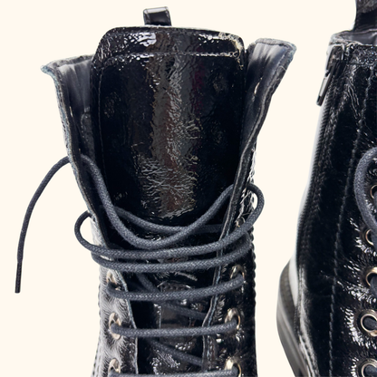 Dune London Black Patent Leather Lace Up Boots - Size 5 Dune London