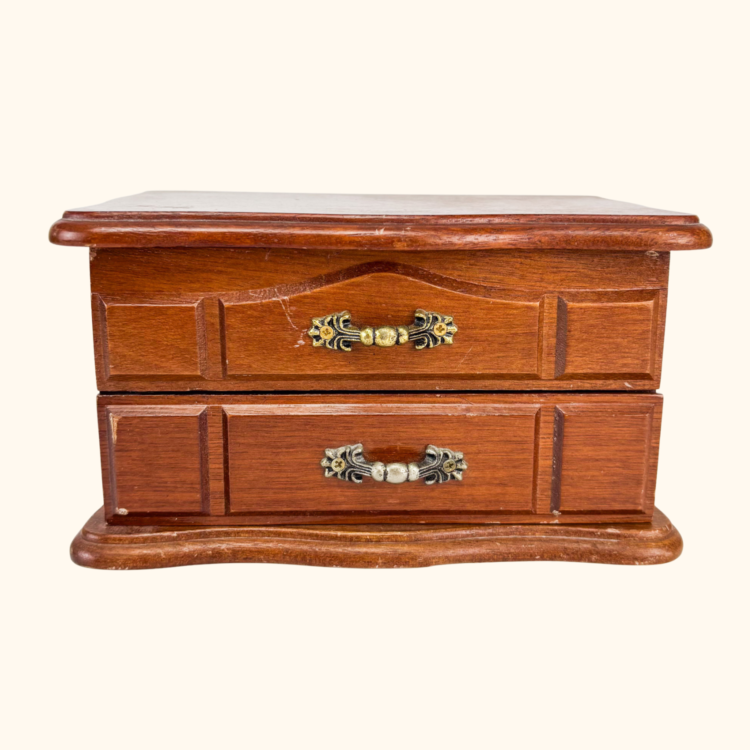 Vintage Wood Jewellery Box Brass Handles Sunshine Thrift