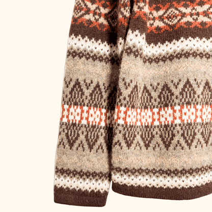 Susan Bristol Brown 100% Wool Fair Isle Cardigan - Size Medium Sunshine Thrift