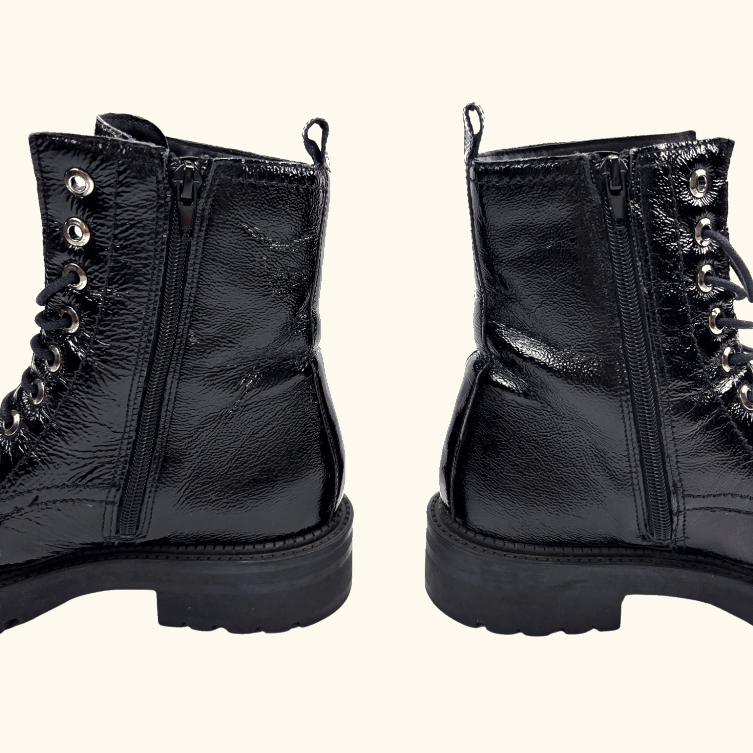 Dune London Black Patent Leather Lace Up Boots - Size 5 Dune London