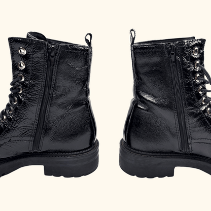 Dune London Black Patent Leather Lace Up Boots - Size 5 Dune London