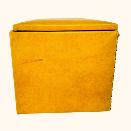 Mid Century Mustard Yellow Cube Footstool Ottoman Sunshine Thrift