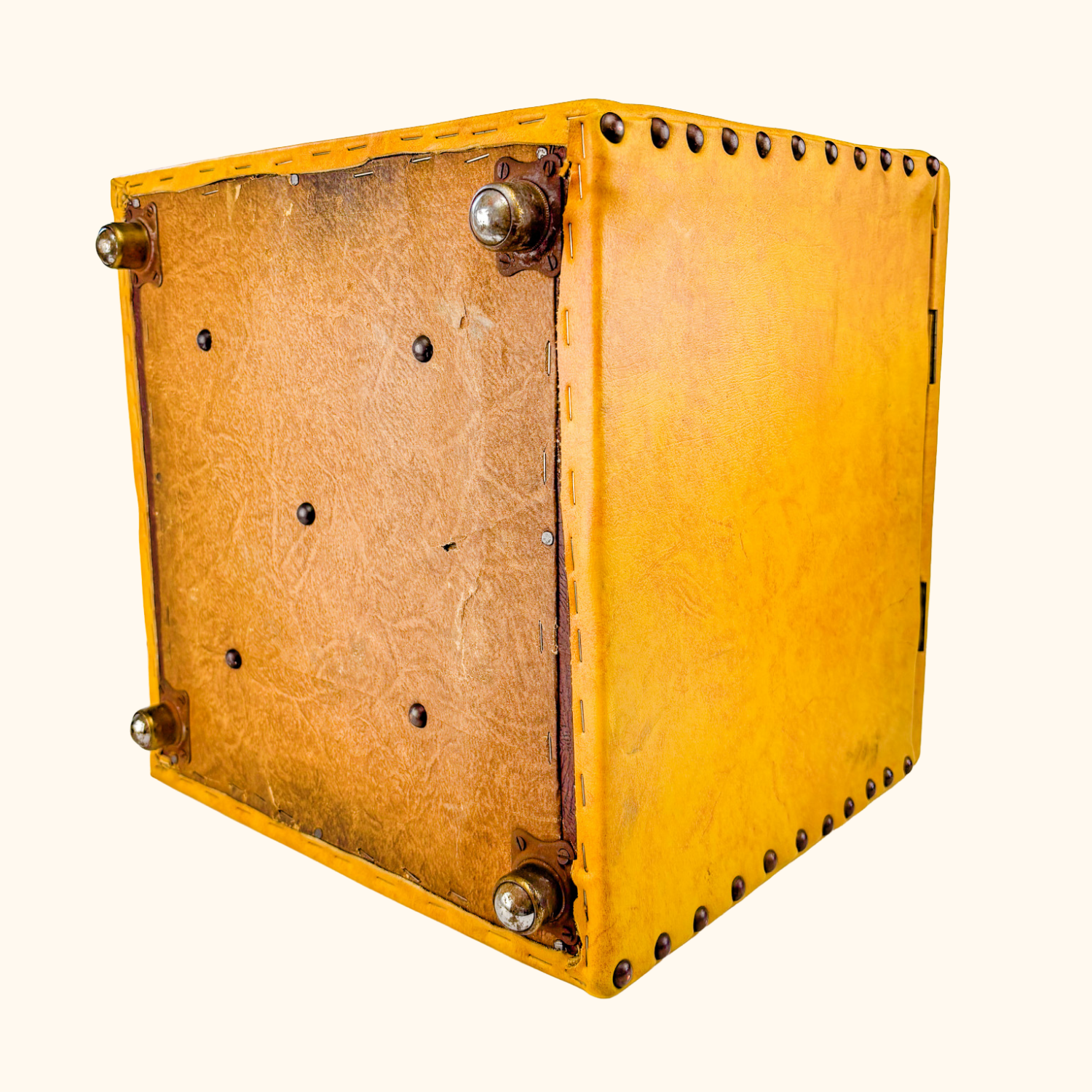 Mid Century Mustard Yellow Cube Footstool Ottoman Sunshine Thrift