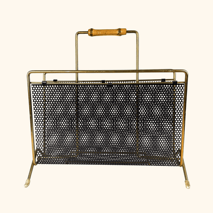 Mid-Century Gold Tone Metal Wire Magazine Rack Sunshine Thrift