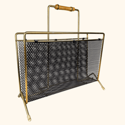 Mid-Century Gold Tone Metal Wire Magazine Rack Sunshine Thrift