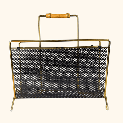 Mid-Century Gold Tone Metal Wire Magazine Rack Sunshine Thrift