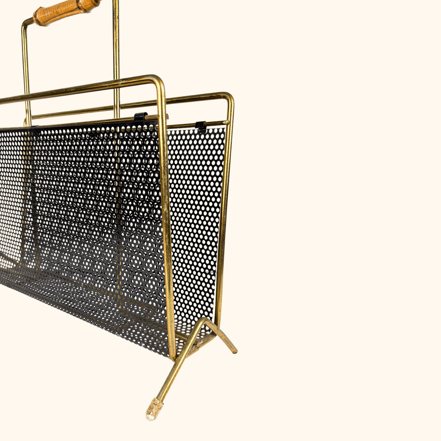 Mid-Century Gold Tone Metal Wire Magazine Rack Sunshine Thrift