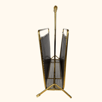 Mid-Century Gold Tone Metal Wire Magazine Rack Sunshine Thrift