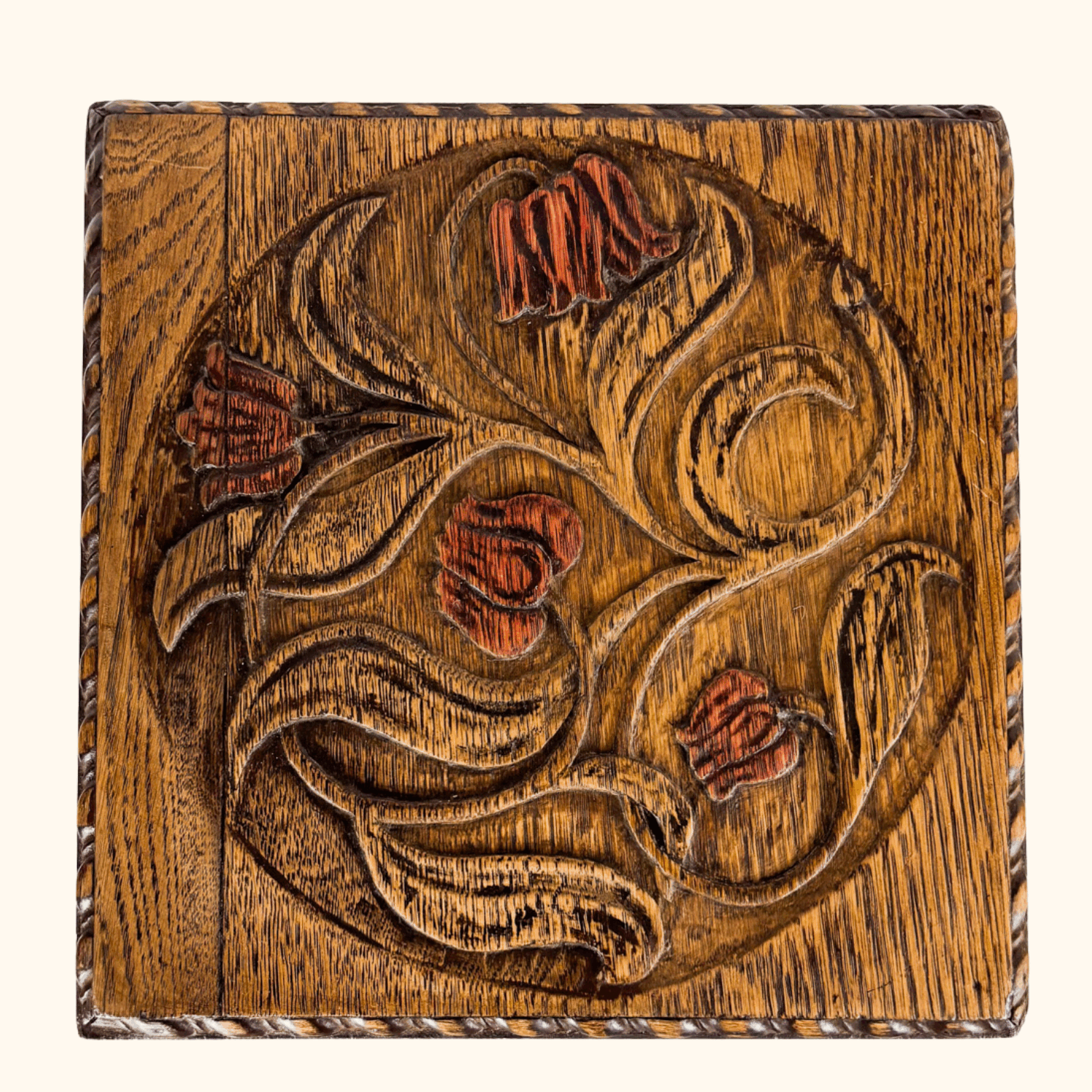 Hand Carved Oak Wood Footstool Sunshine Thrift