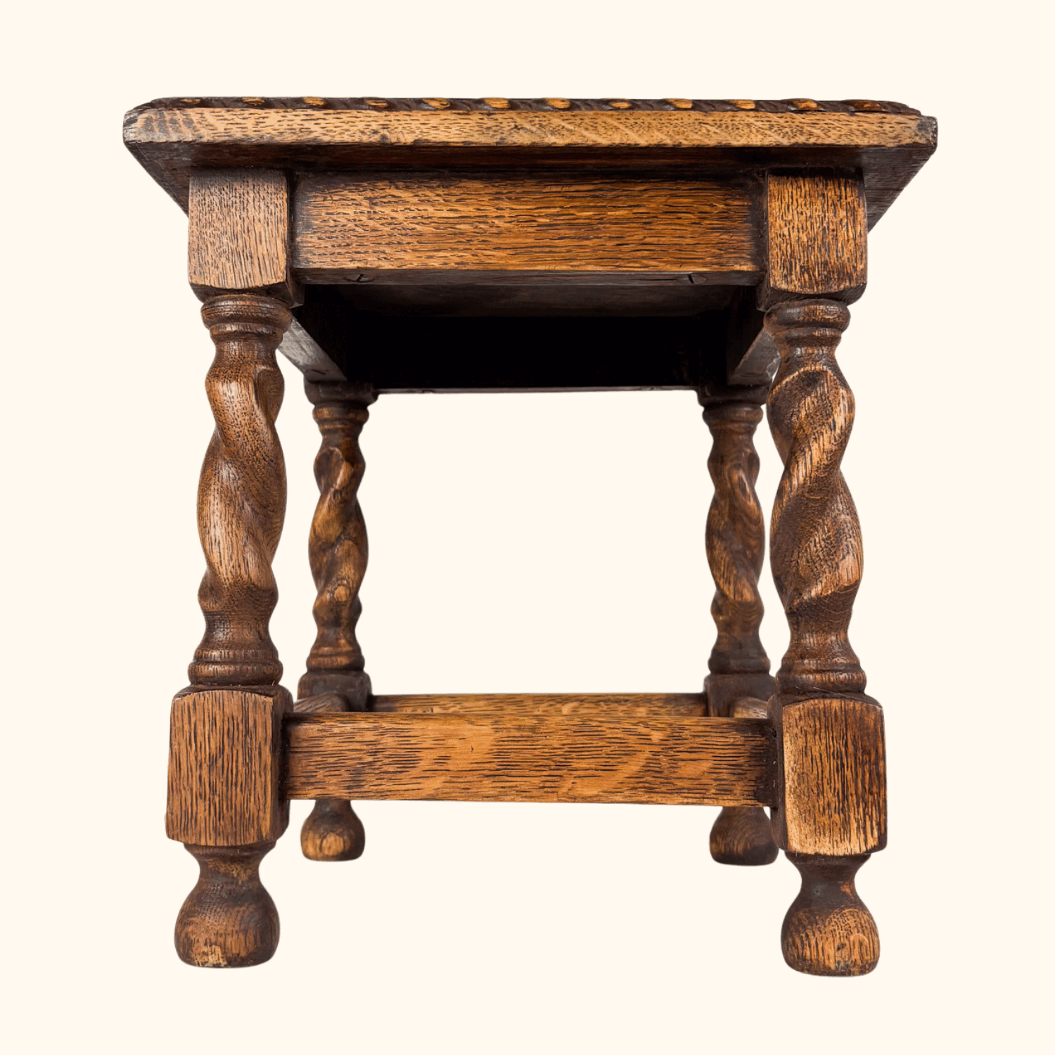 Hand Carved Oak Wood Footstool Sunshine Thrift