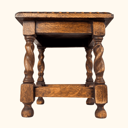 Hand Carved Oak Wood Footstool Sunshine Thrift