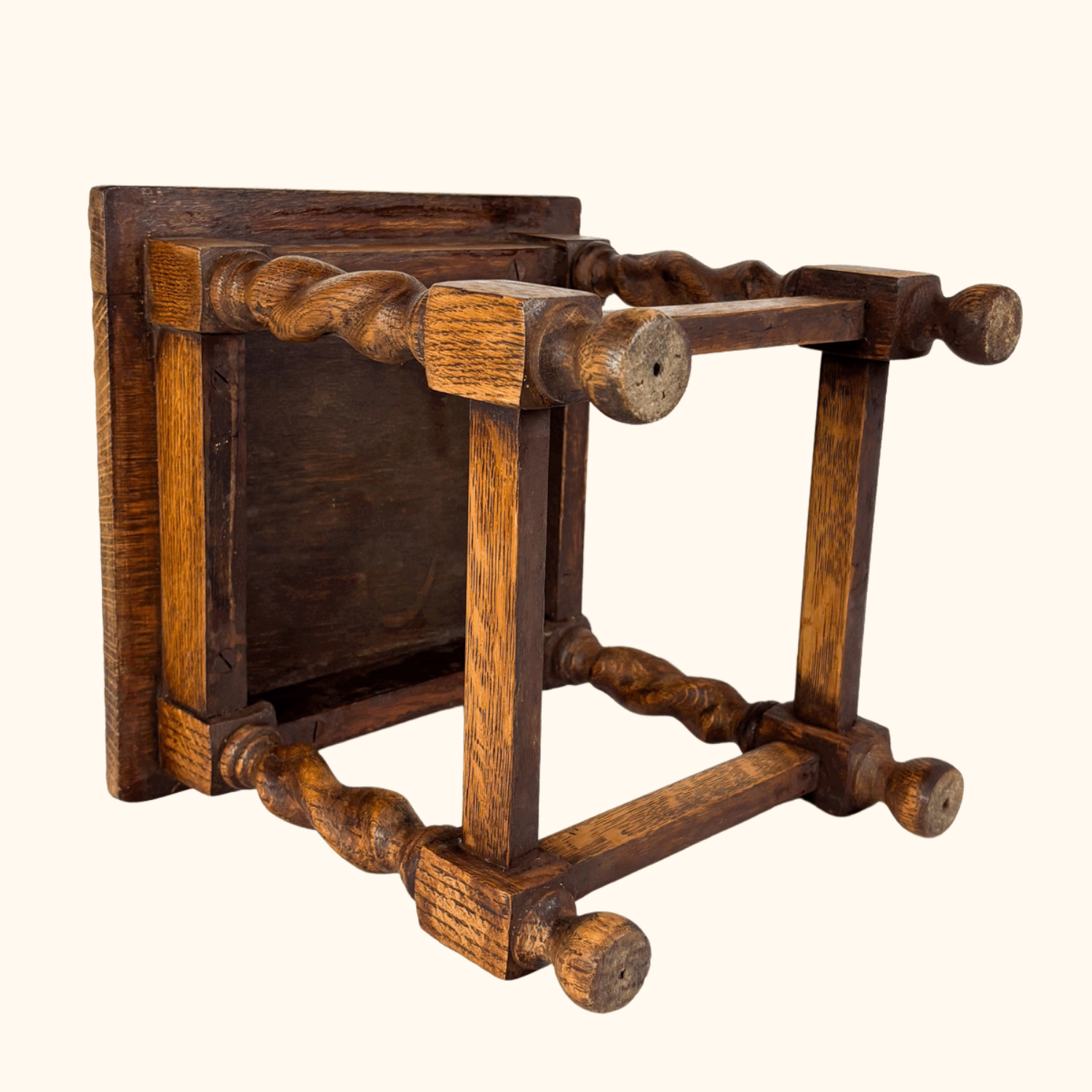 Hand Carved Oak Wood Footstool Sunshine Thrift