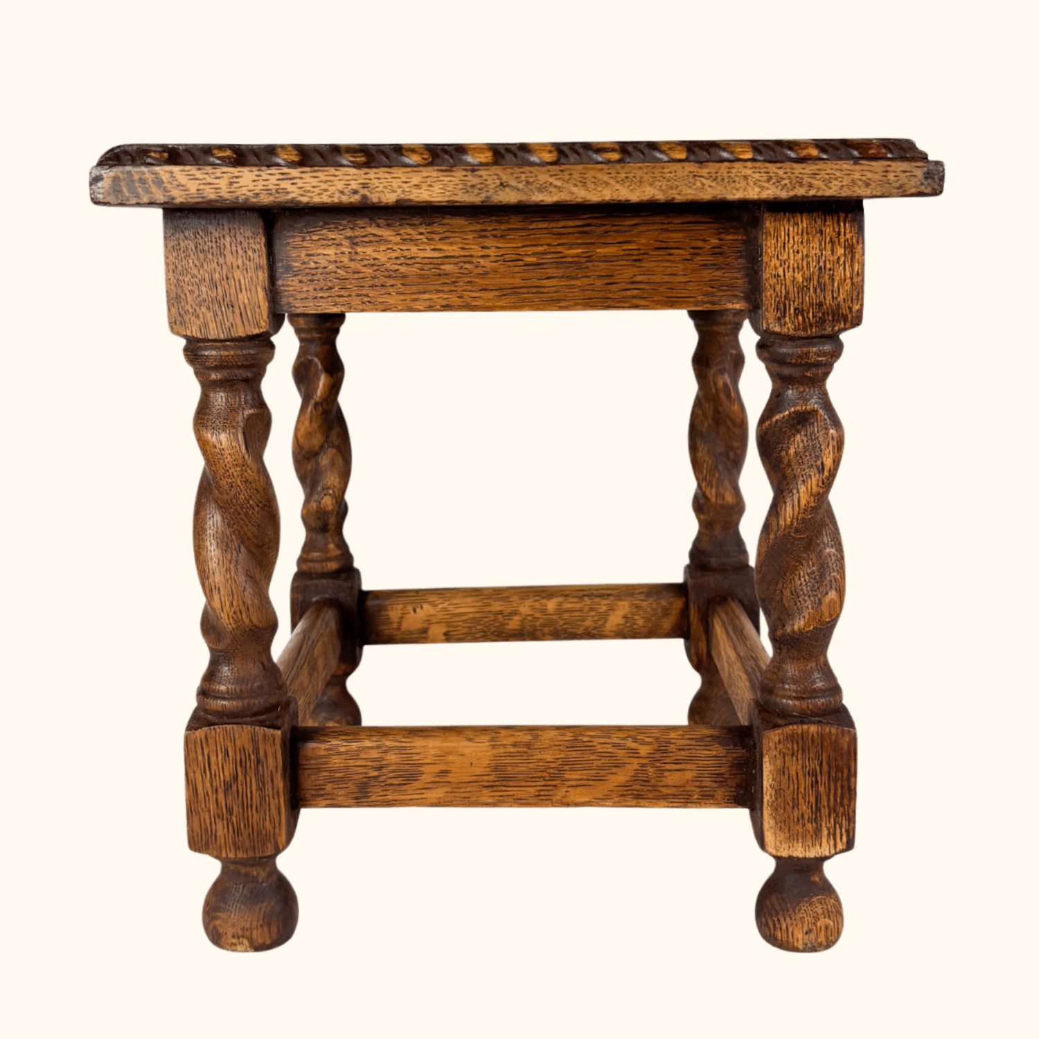 Hand Carved Oak Wood Footstool Sunshine Thrift