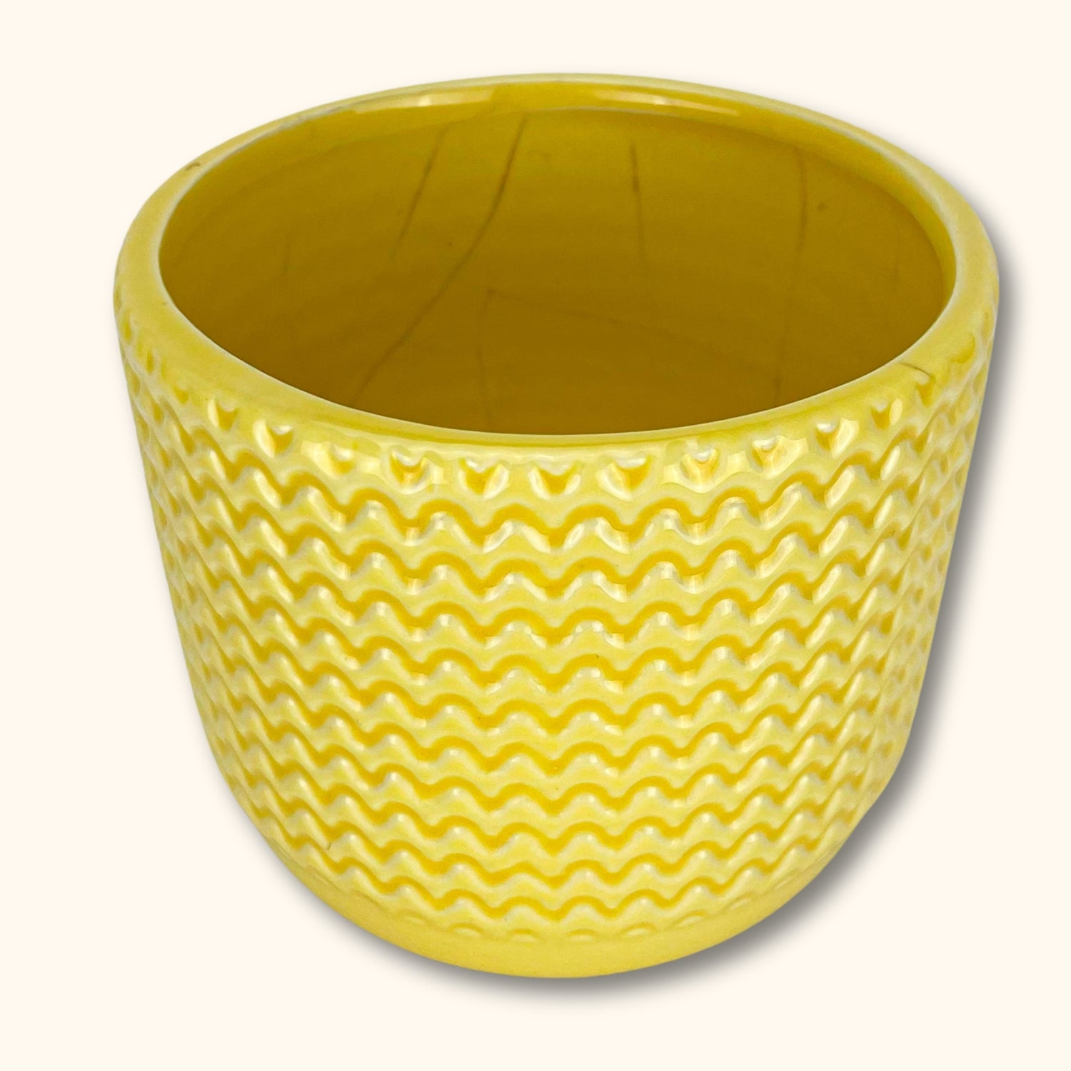 Yellow Zig Zag Small Plant Pot - Sunshine Thrift - Plant pots