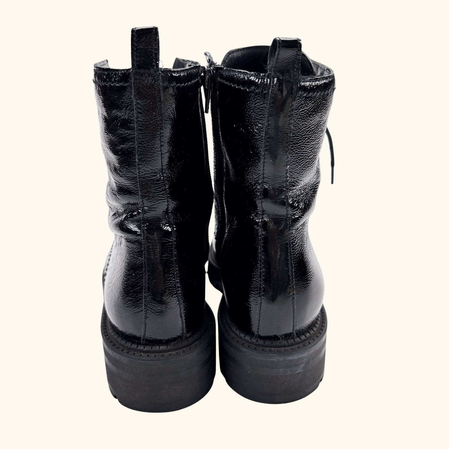 Dune London Black Patent Leather Lace Up Boots - Size 5 Dune London