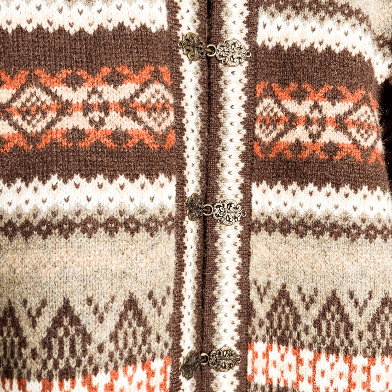 Susan Bristol Brown 100% Wool Fair Isle Cardigan - Size Medium Sunshine Thrift