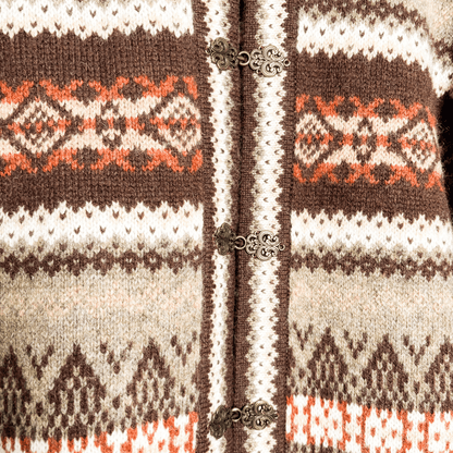 Susan Bristol Brown 100% Wool Fair Isle Cardigan - Size Medium Sunshine Thrift