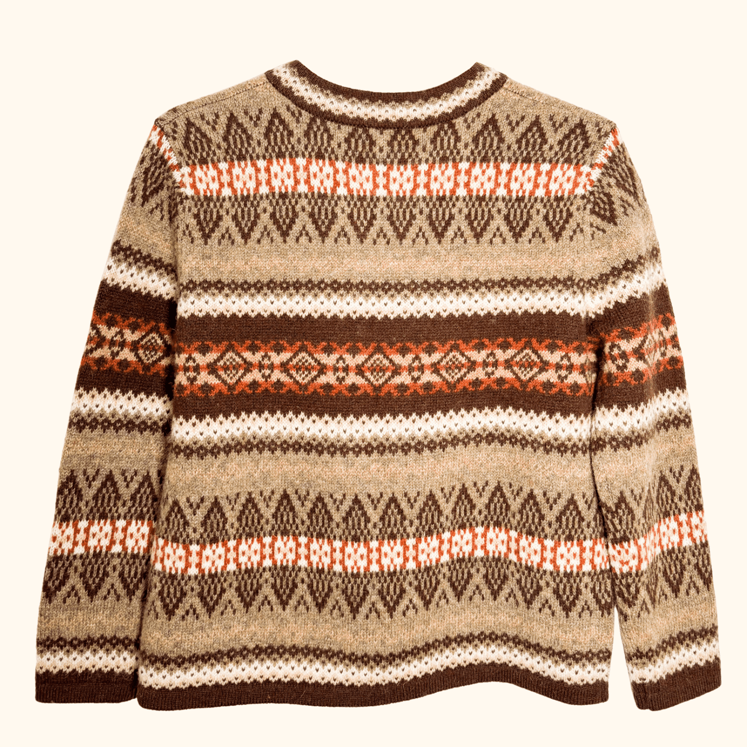 Susan Bristol Brown 100% Wool Fair Isle Cardigan - Size Medium Sunshine Thrift