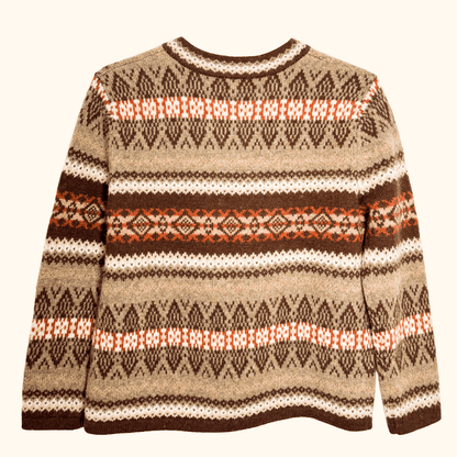 Susan Bristol Brown 100% Wool Fair Isle Cardigan - Size Medium Sunshine Thrift