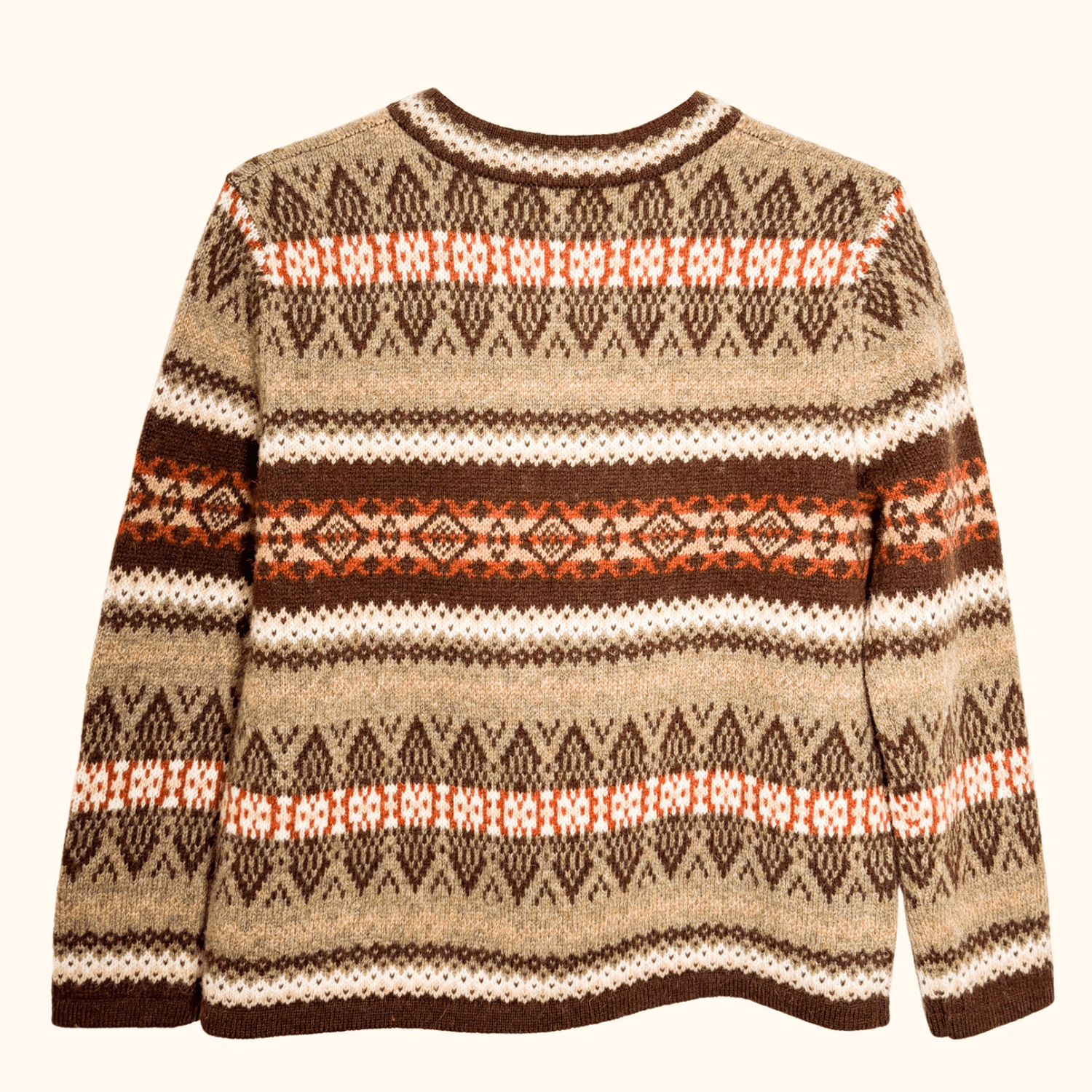 Susan Bristol Brown 100% Wool Fair Isle Cardigan - Size Medium Sunshine Thrift