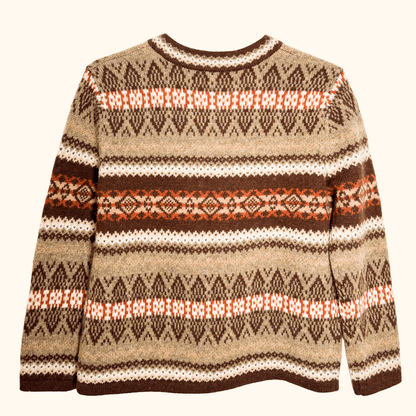 Susan Bristol Brown 100% Wool Fair Isle Cardigan - Size Medium Sunshine Thrift