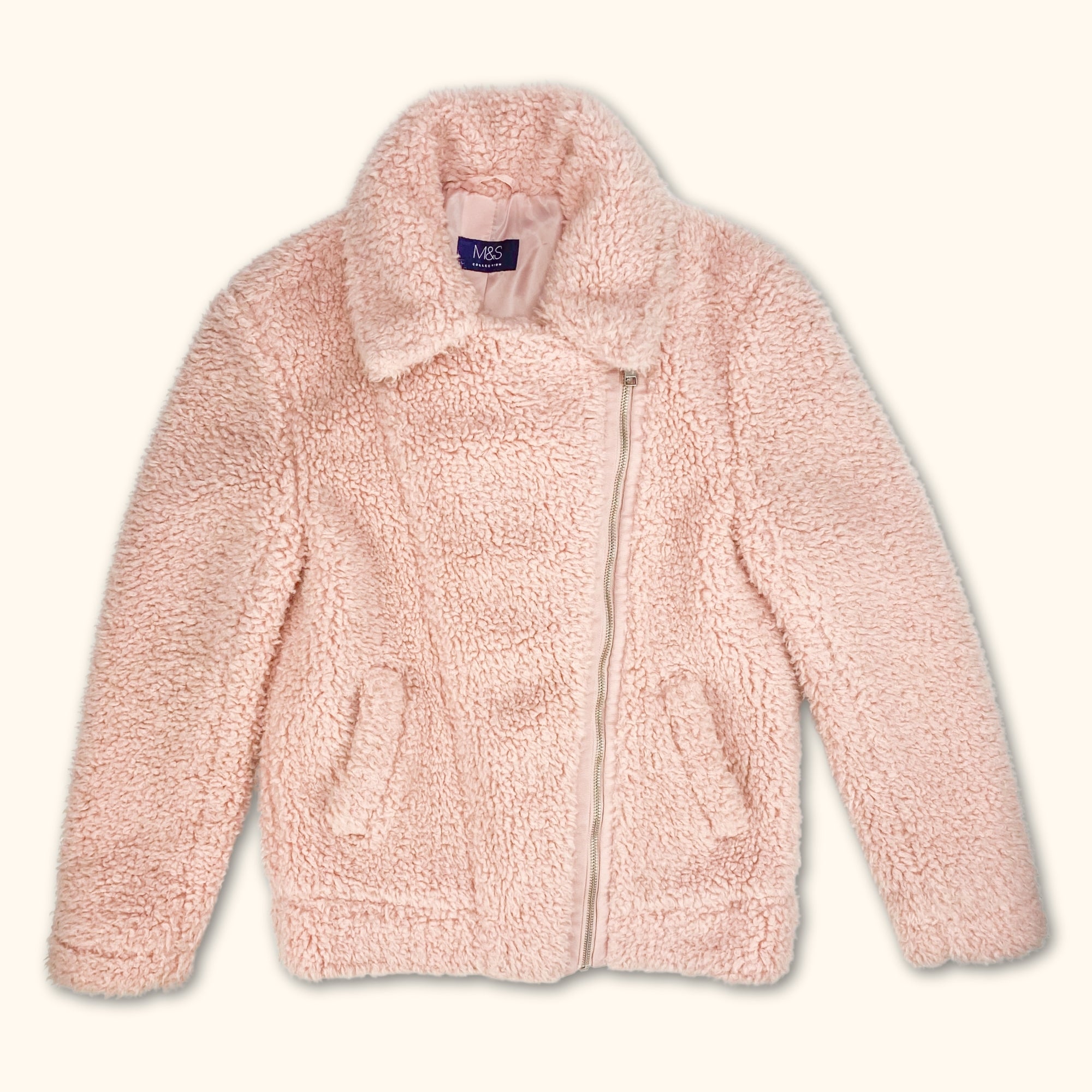 M&amp;S Light Pink Zip Up Borg Jacket - Size 6 -  - Coats &amp; jackets