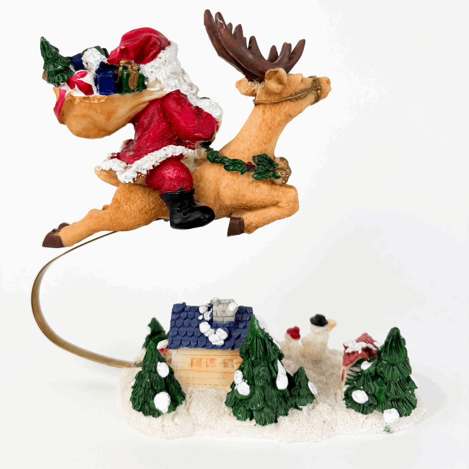 Vintage Flying Santa and Rudolph Christmas Ornament Boxed Sunshine Thrift