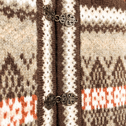 Susan Bristol Brown 100% Wool Fair Isle Cardigan - Size Medium Sunshine Thrift