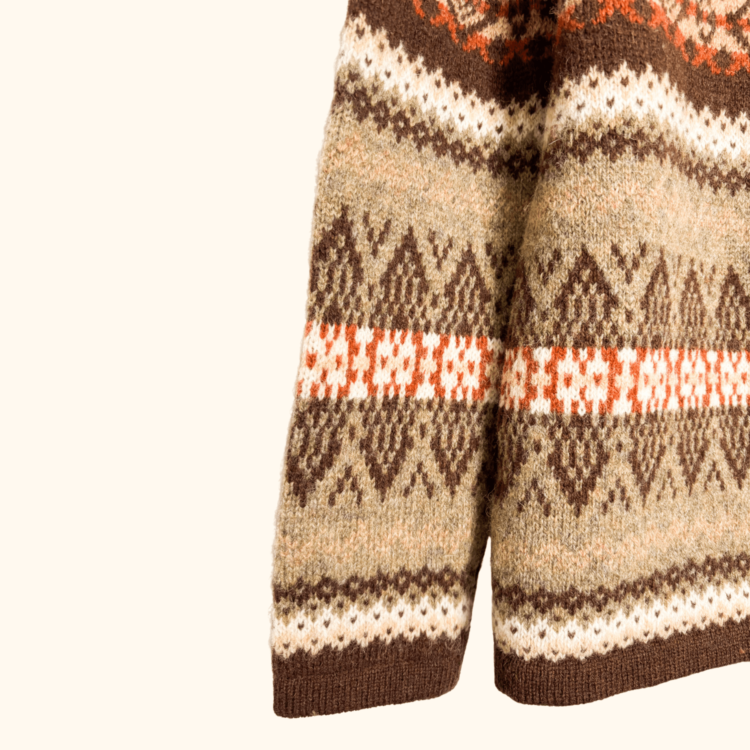Susan Bristol Brown 100% Wool Fair Isle Cardigan - Size Medium Sunshine Thrift
