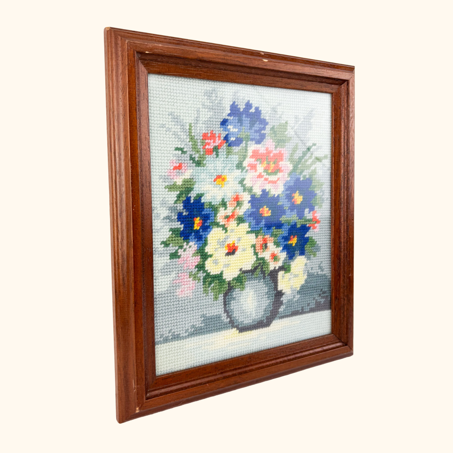 Floral Bouquet Framed Needlepoint Artwork Sunshine Thrift
