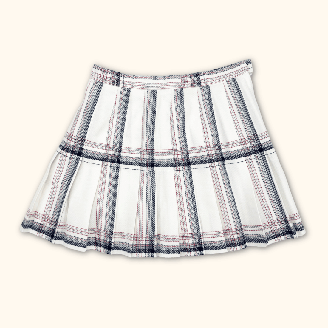 St Michael White and Navy Pleated Mini Skirt - Size XS