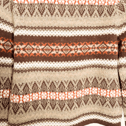 Susan Bristol Brown 100% Wool Fair Isle Cardigan - Size Medium Sunshine Thrift