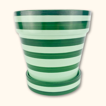 Green Striped Plant Pot -  - Plant pots