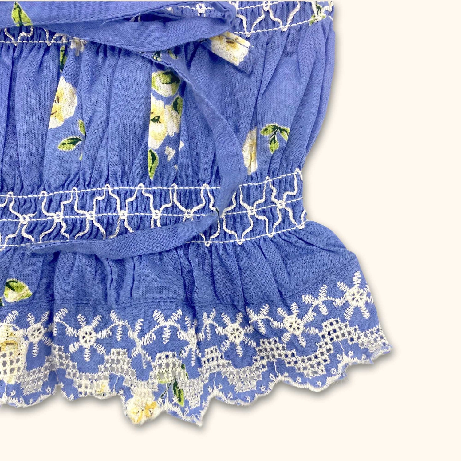 Reclaimed Vintage Blue Floral Ruffle Bandeau Crop Top - Size 8 - Reclaimed Vintage - Tops