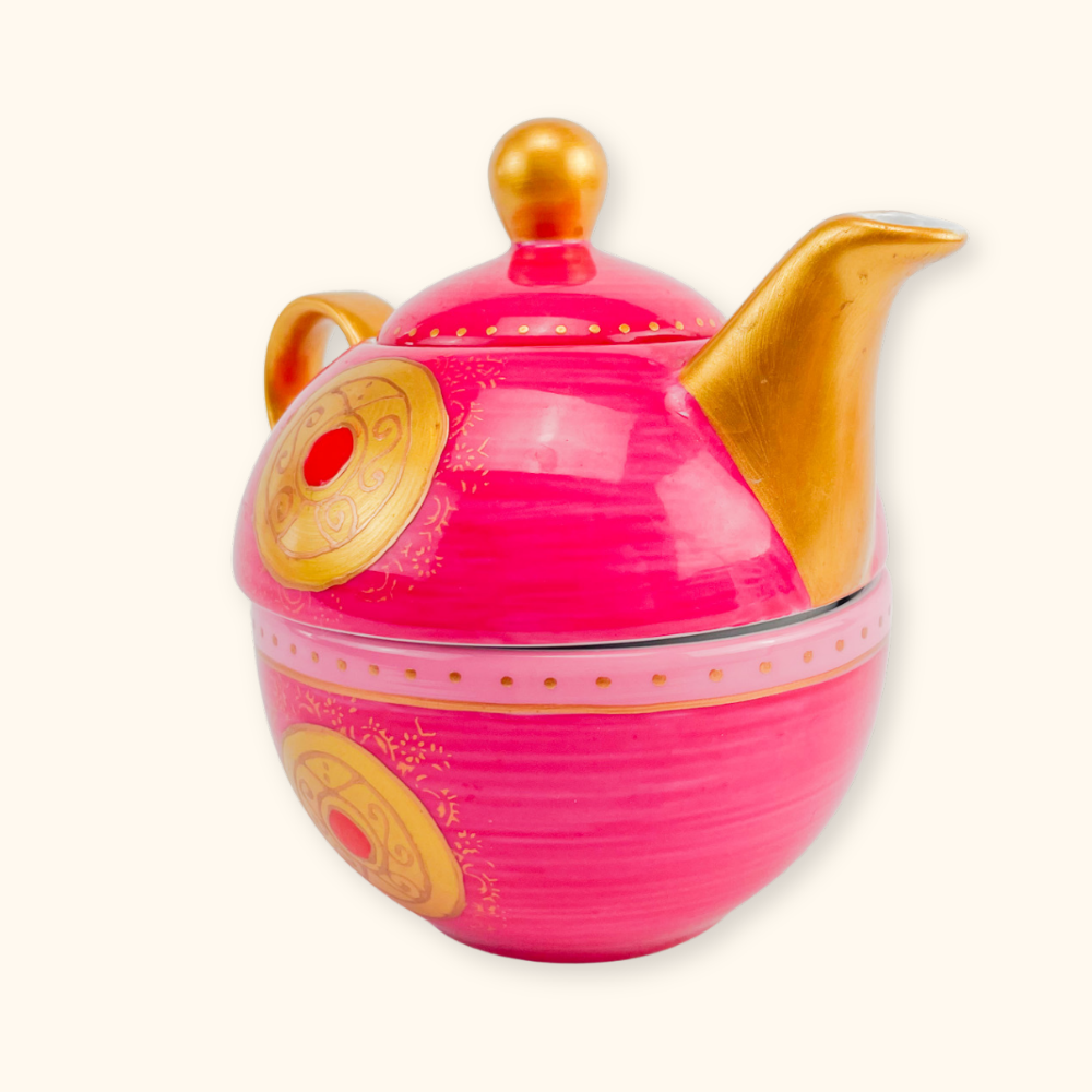 Pink and Gold Tea For One Teapot and Cup