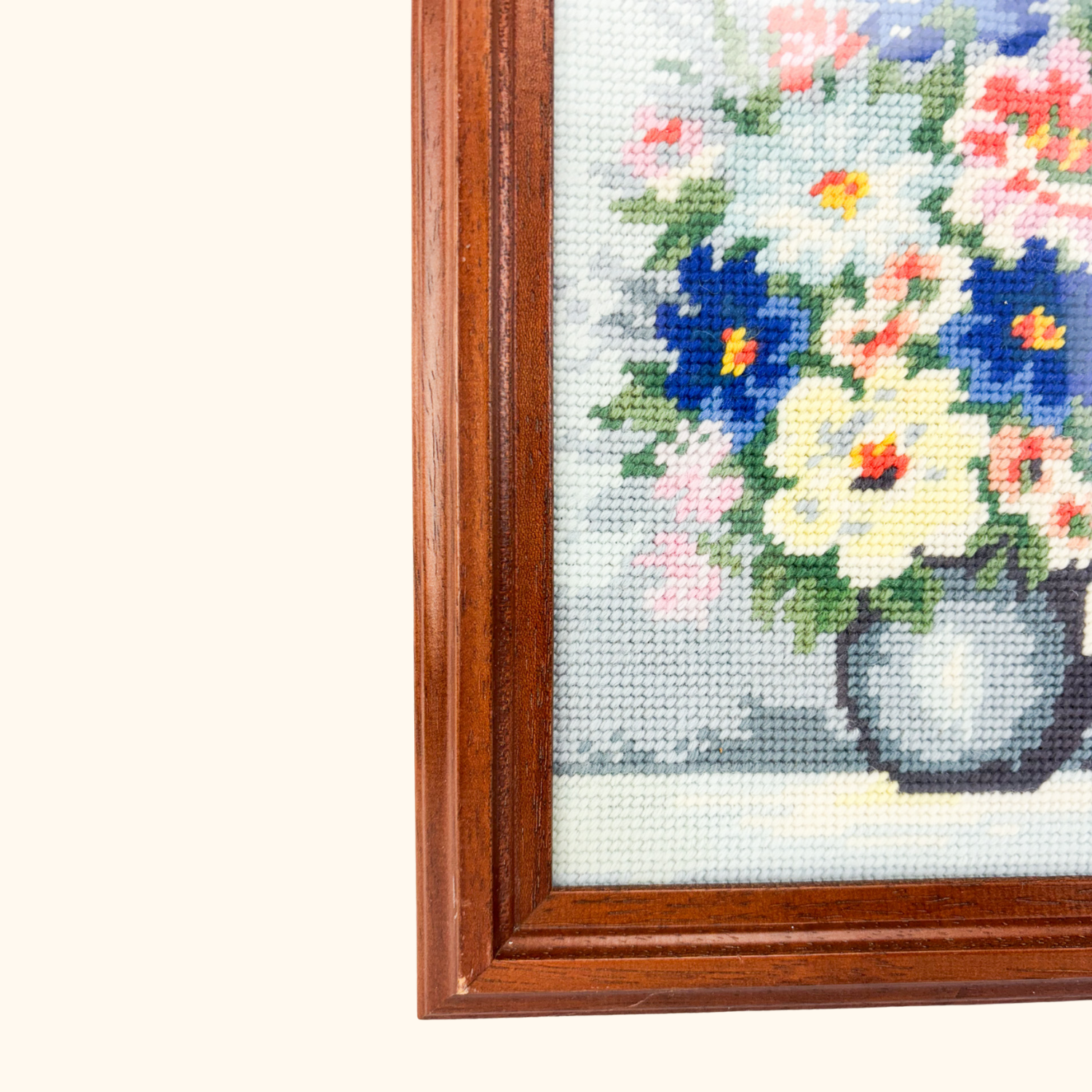 Floral Bouquet Framed Needlepoint Artwork Sunshine Thrift
