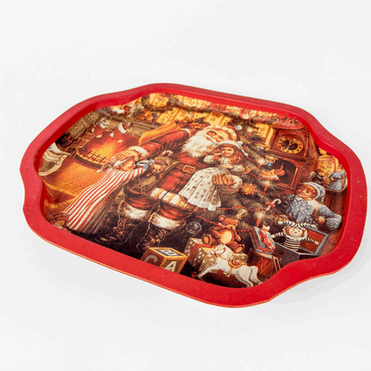 Vintage Hartin Christmas Snack Trays Red and Blue Set of 2 Hartin