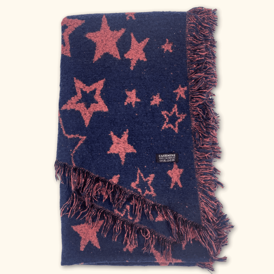 Navy and Pink Reversible Cashmere Star Scarf