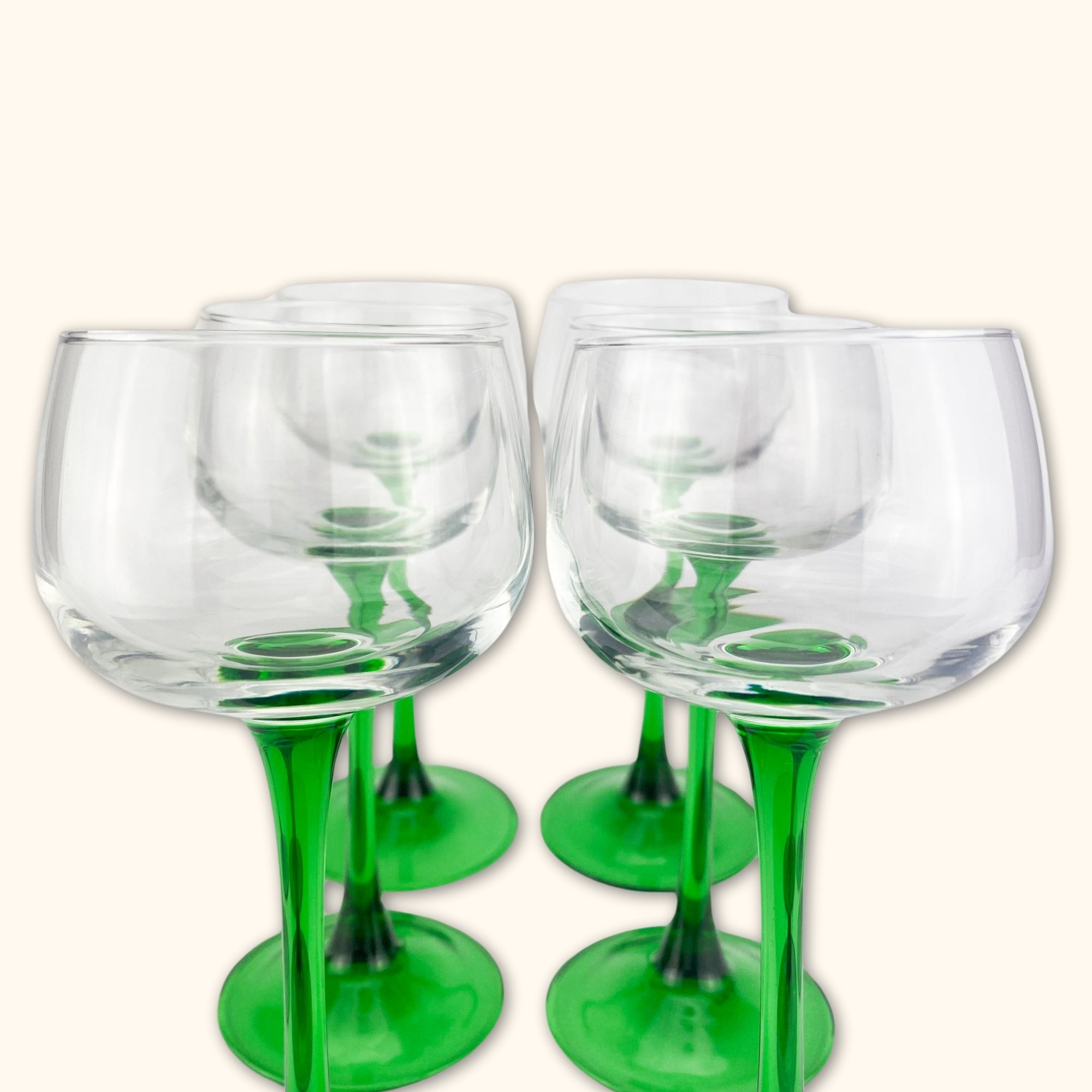 Vintage French Green Stem Wine Glasses - Set of 6 -  - Glasses