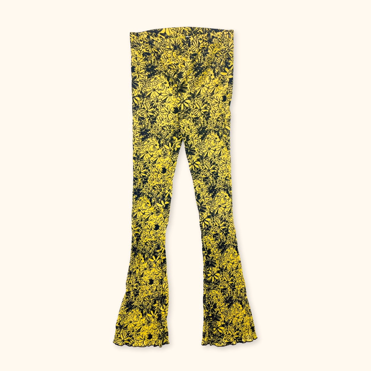 Collusion Retro Yellow Floral Flared Trousers - Size 6R