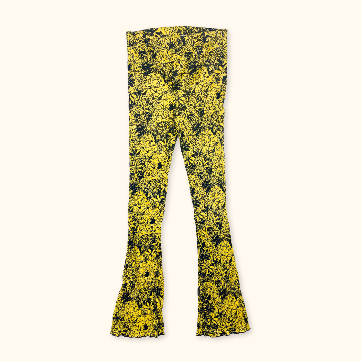 Collusion Retro Yellow Floral Flared Trousers - Size 6R