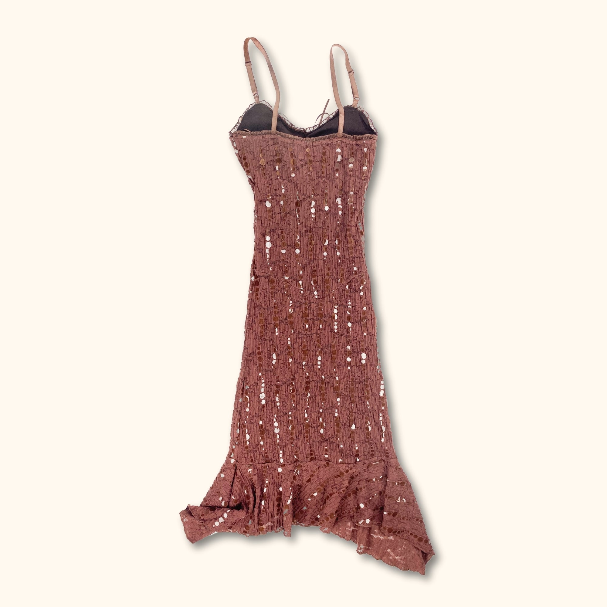 Y2K Brown Lace Midi Dress